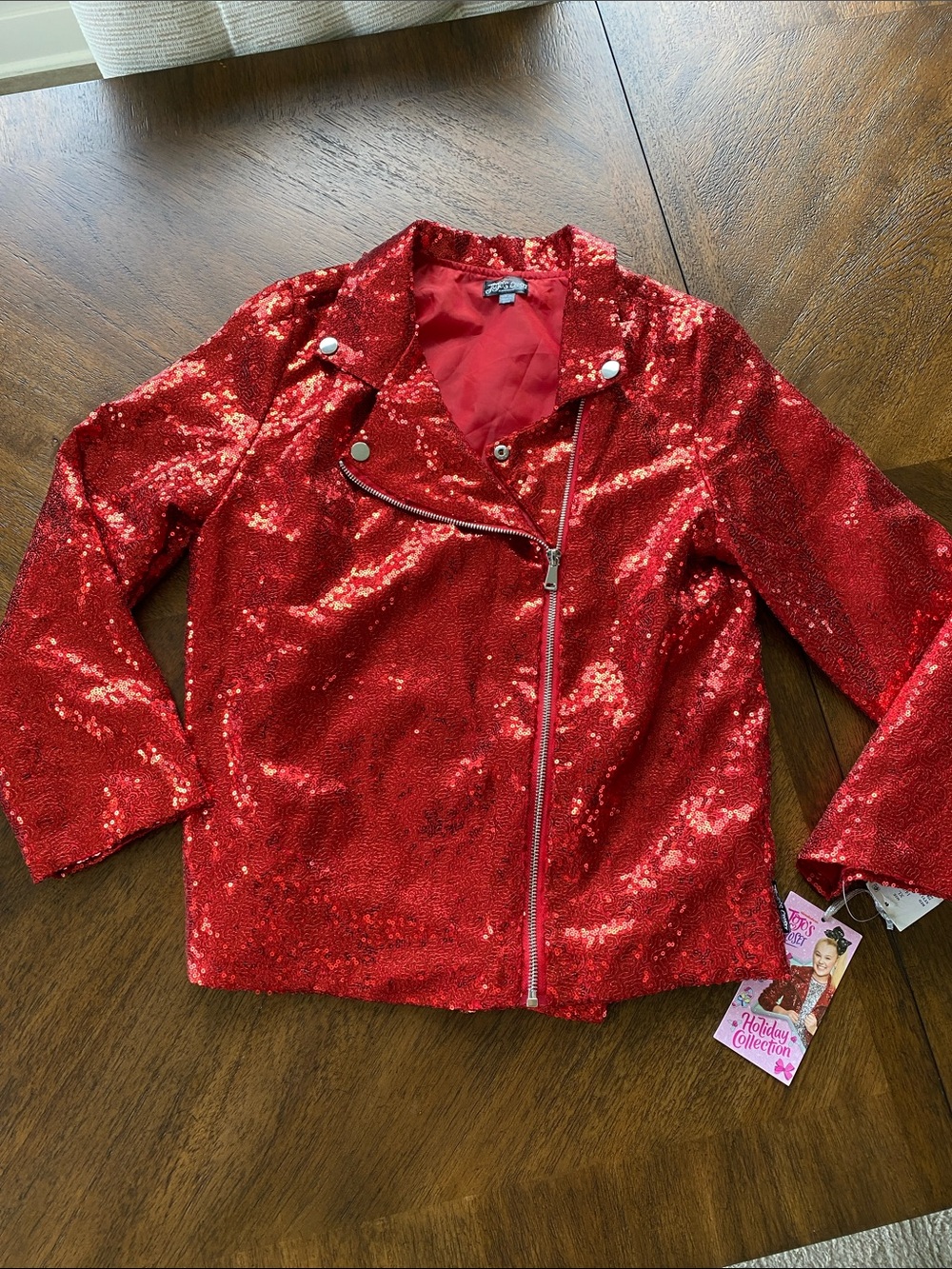 JoJo’s Closet Girls' Red Sequin Moto Jacket - Kids Jackets & Coats